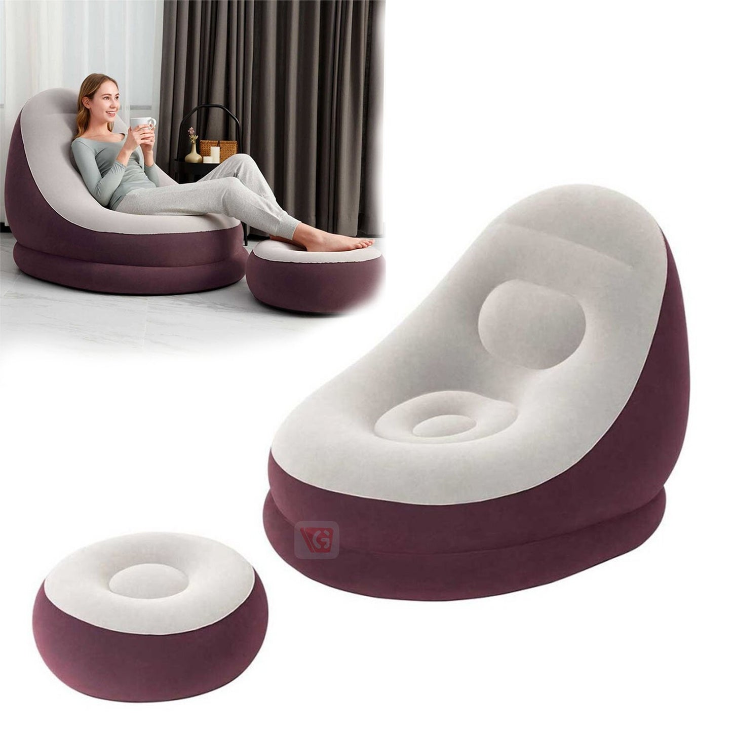>SOFA PEREZOSO - Inflable con Puff (incluye inflador)