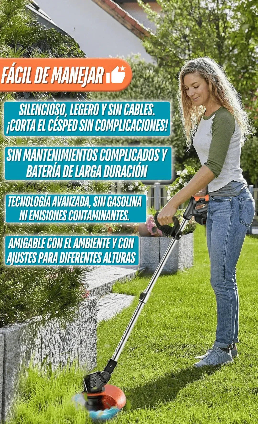 CORTADORA DE CESPED GREENPOWER PRO™ 8 HERRAMIENTAS + DOS BATERIAS DE 48V